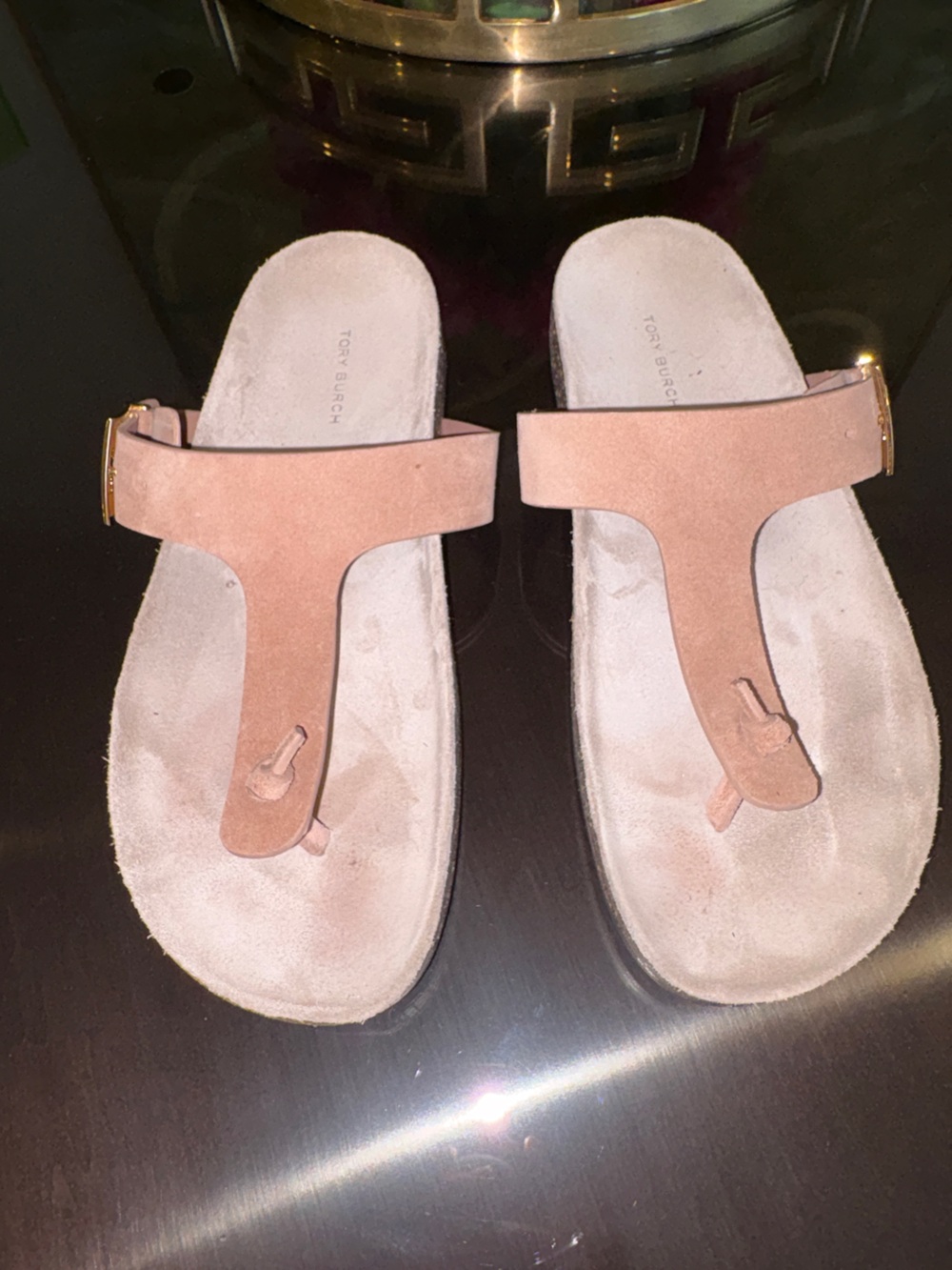 Tory Burch Mellow T-Strap Sandal Size 9.5 Suede Malva / Avola Pink Color - Picture 3 of 14